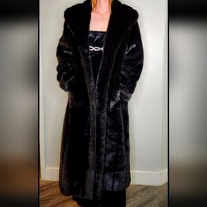 Vintage Black Faux Fur Mink Coat Sz Small